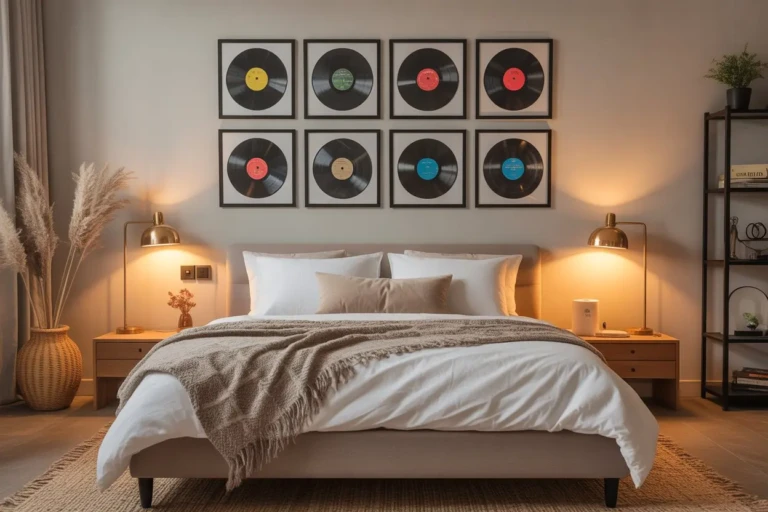 Modern Bedroom with Album Cover Wall