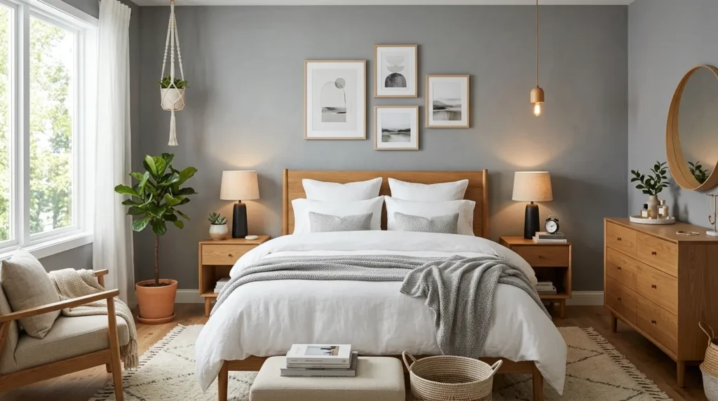 Balanced Bedroom with Neutral and Wood Tones