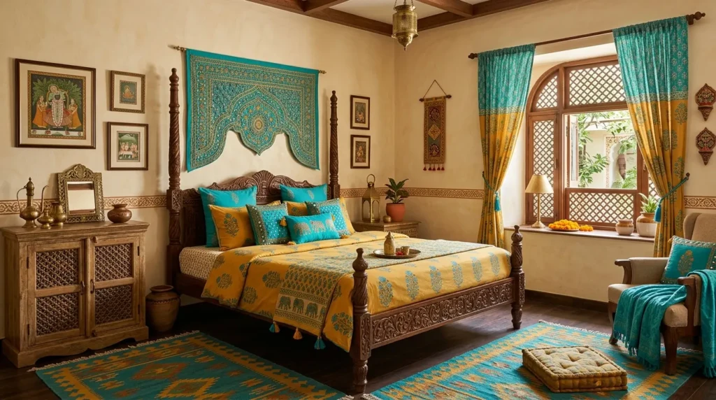 Indian Style Bedroom with Vibrant Colors