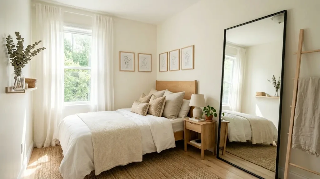 Mirror-Enhanced Small Bedroom