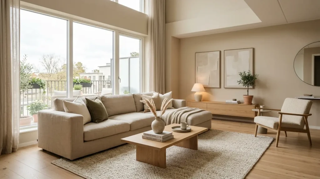 Beige Minimal Apartment Living Room