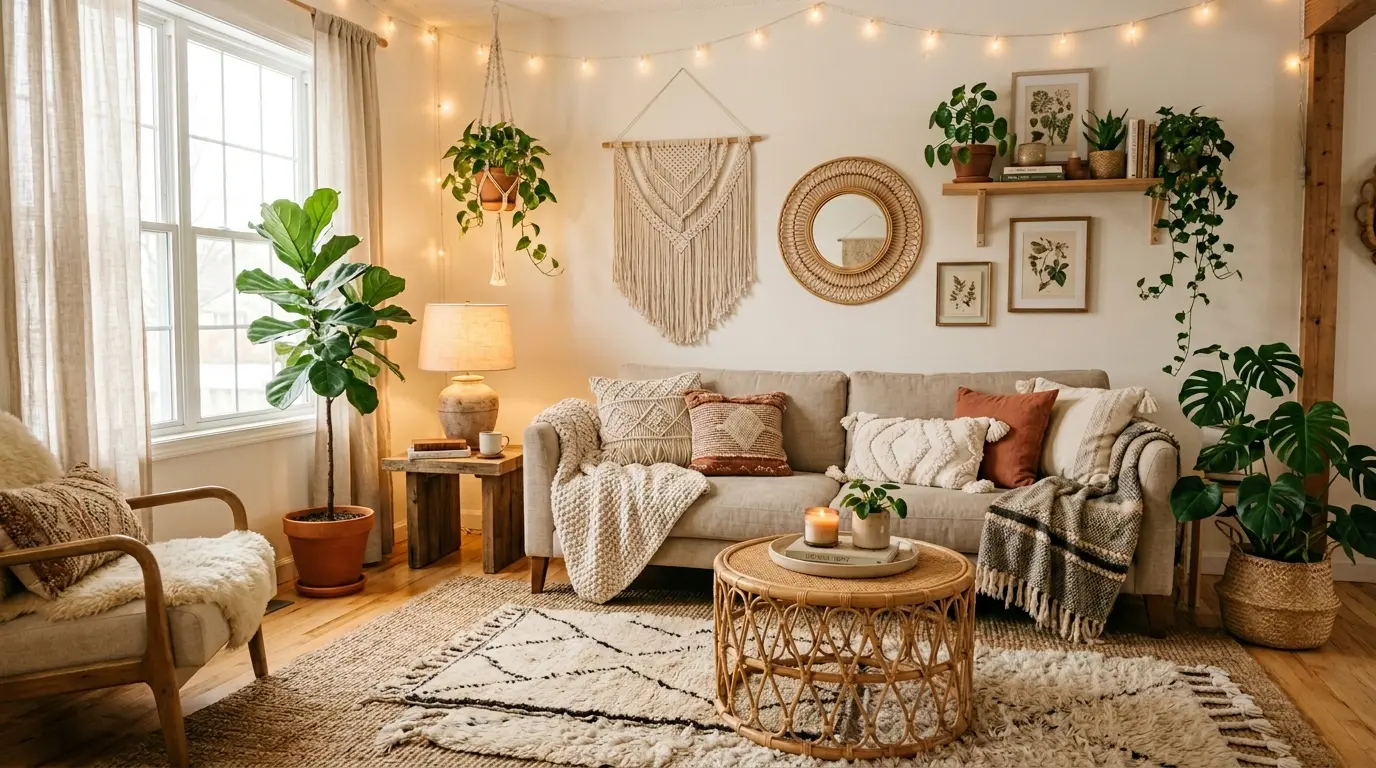 Cozy Boho Living Room Overview