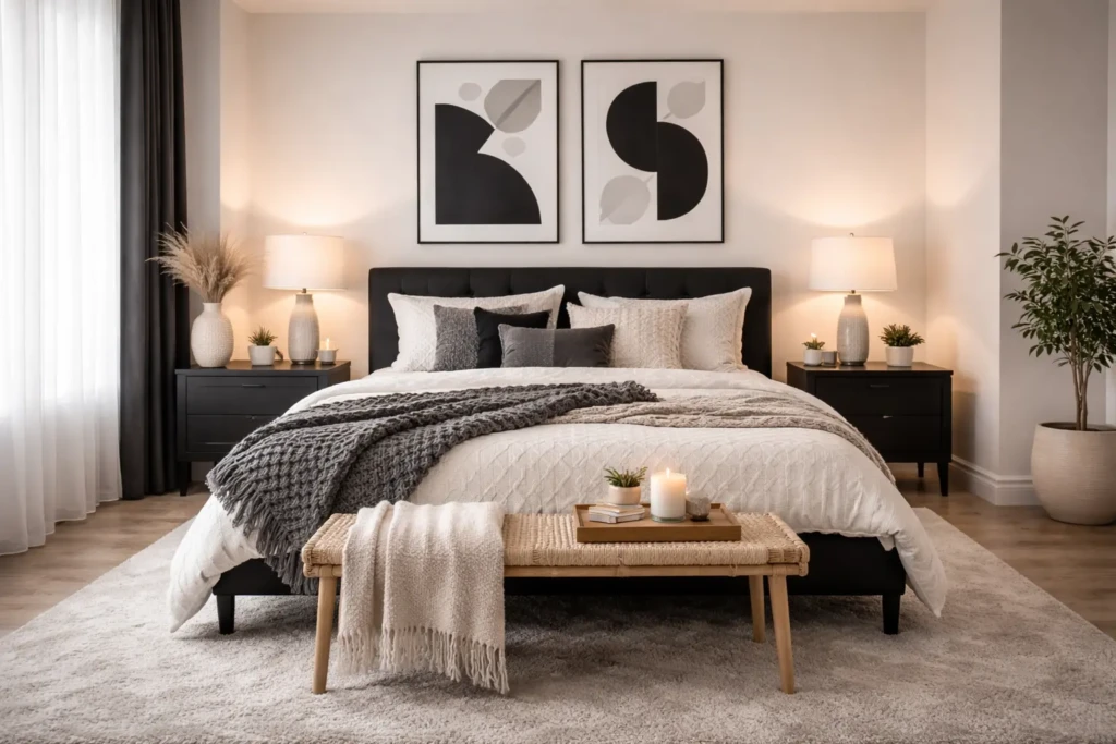 Cozy Black and White Bedroom Setup