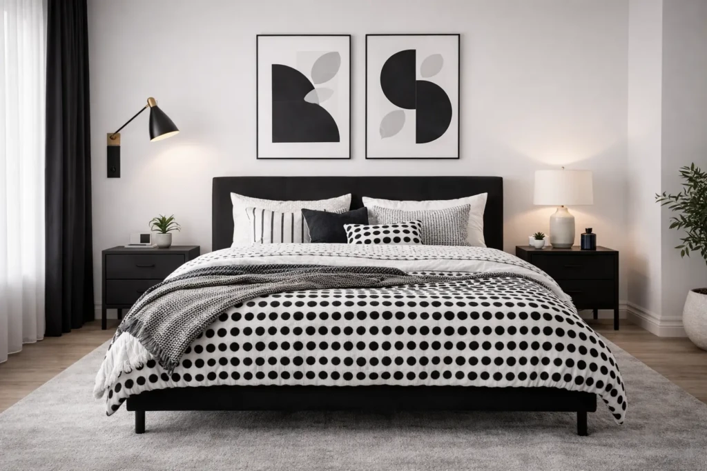 Patterned Black and White Bedroom