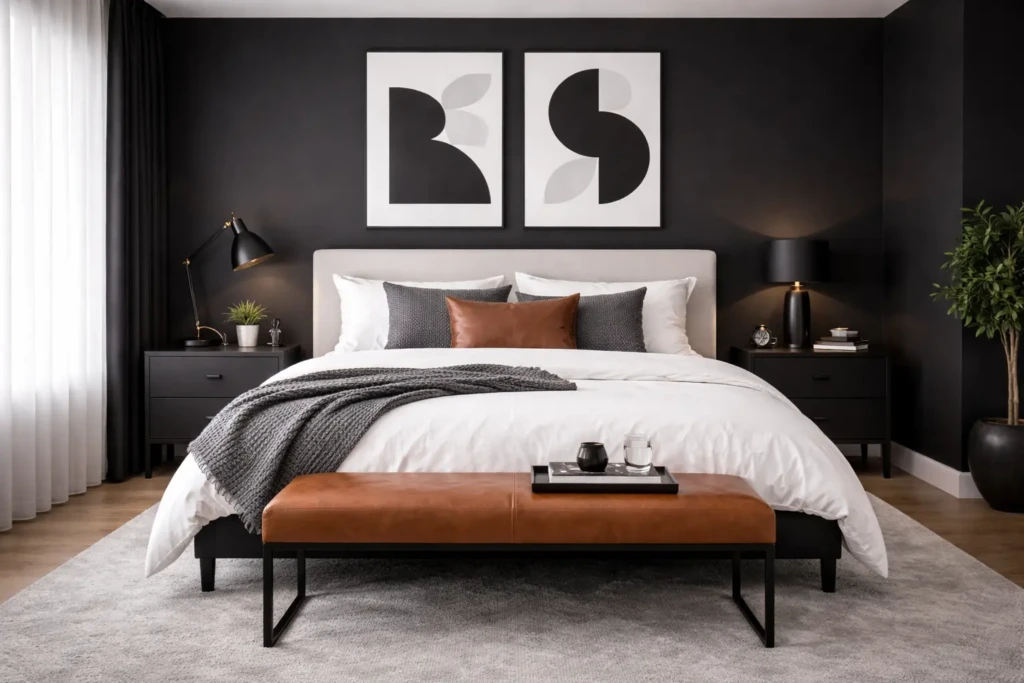 Masculine Black and White Bedroom
