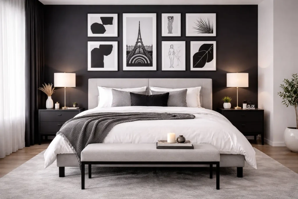 Artistic Black and White Bedroom