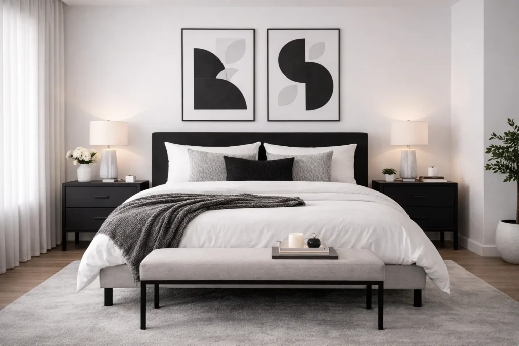 Balanced Black and White Bedroom Design