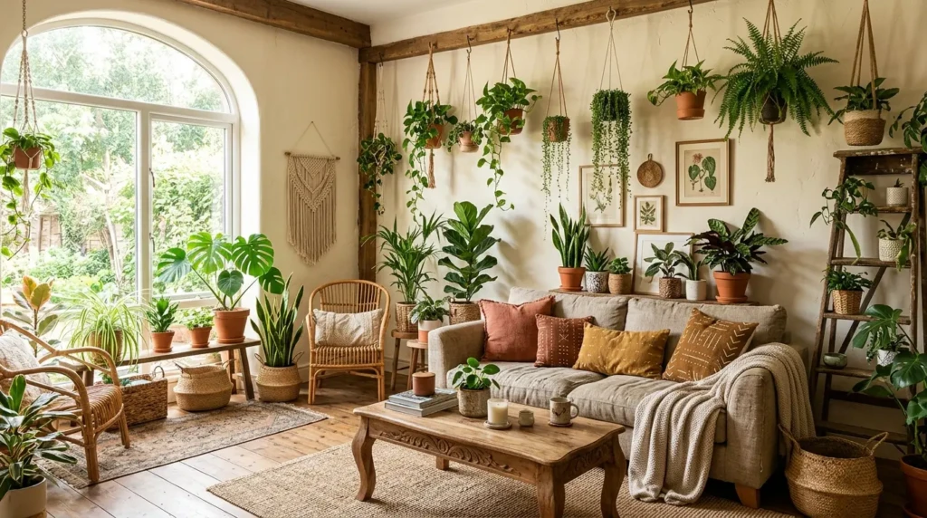 Boho Living Room with Plants