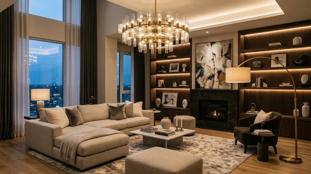 Statement Lighting in Modern Living Room