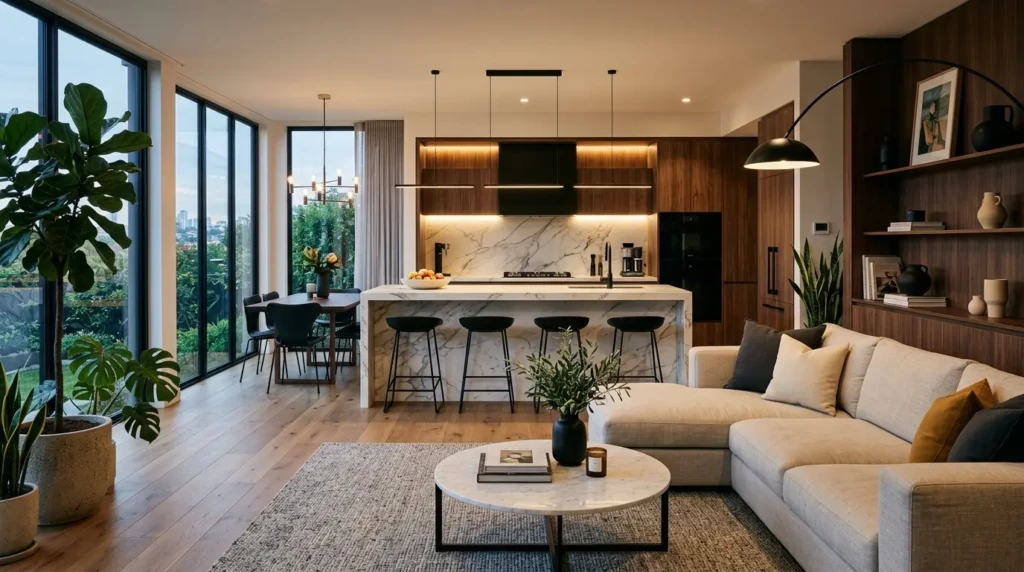 Elegant Open Kitchen Living Room Style