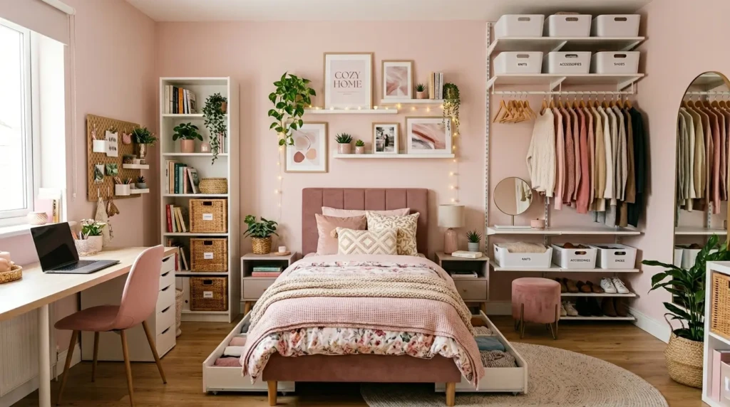 Functional Pink Bedroom Interior