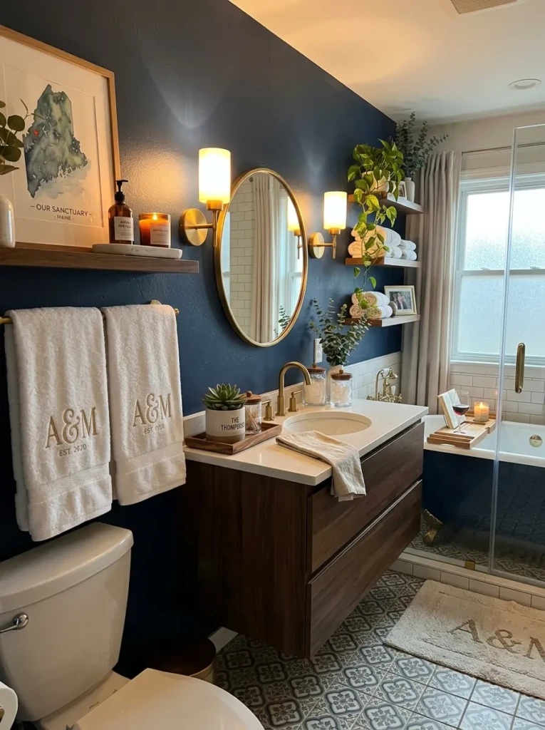 monogrammed towels displayed in a stylish and personalized bathroom