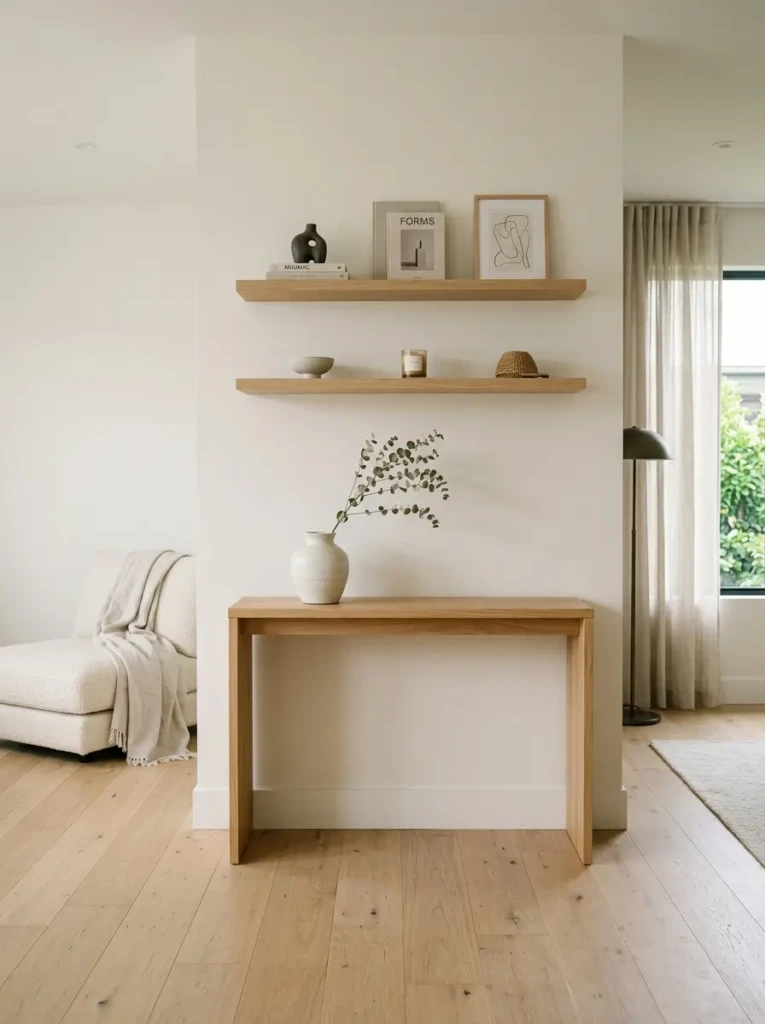 Minimalist living room with a few carefully chosen decor pieces and uncluttered surfaces