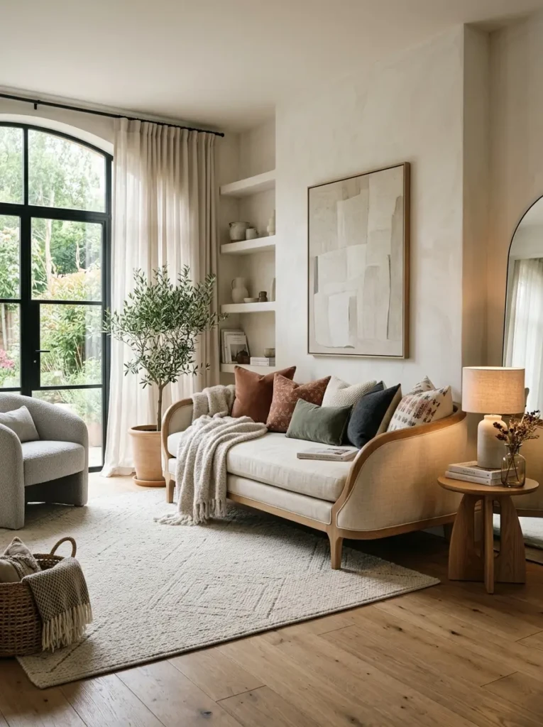 Elegant room with a statement daybed as the focal point, showcasing stylish and functional design
