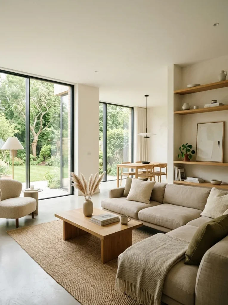 Peaceful minimalist interior with organized spaces and relaxing modern atmosphere