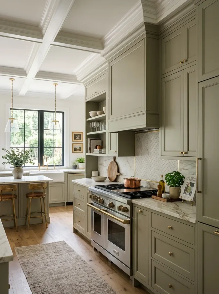 Custom kitchen cabinets perfectly matched with stylish built-in range hood