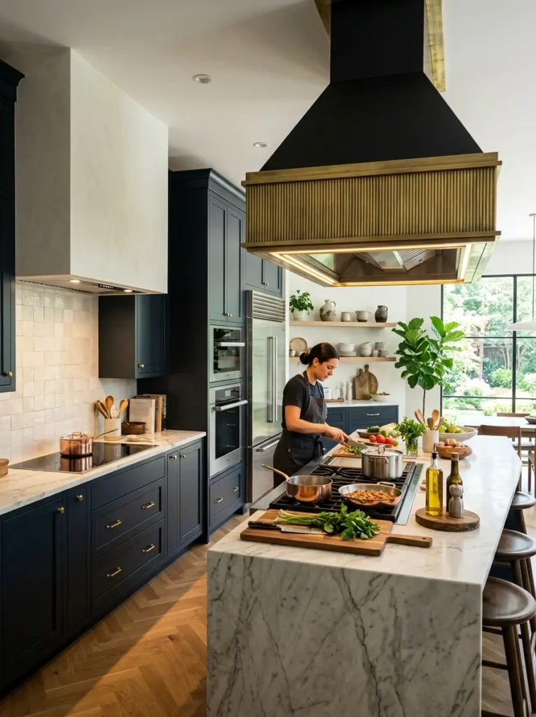 Elegant modern kitchen showcasing stylish and functional range hood ideas