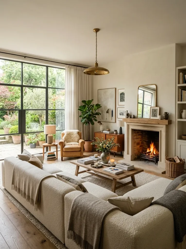 Beautifully designed living room combining style, comfort, lighting, and decor elements