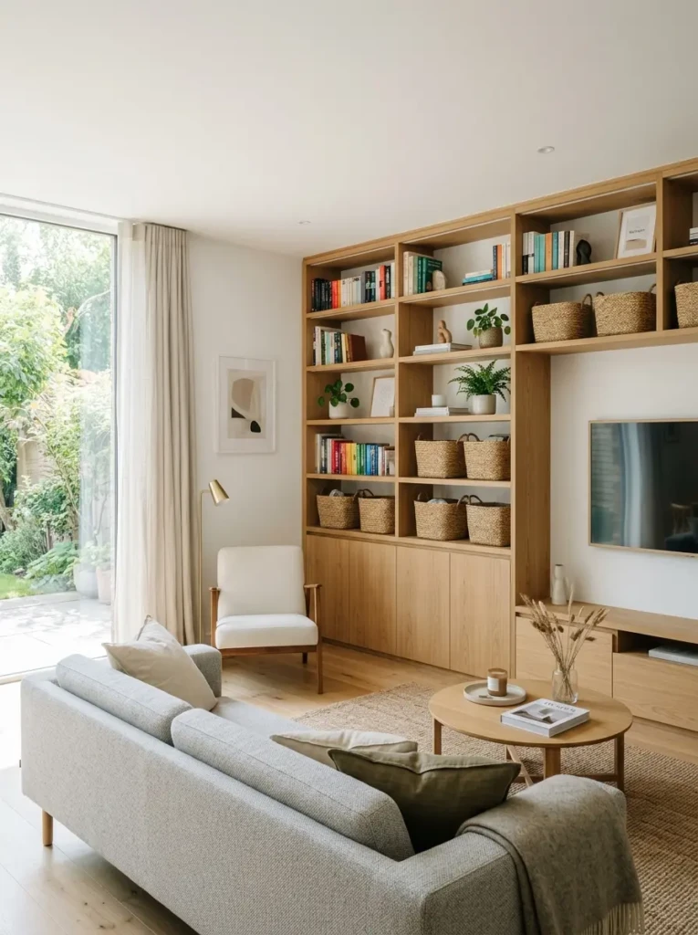 Living room combining modern furniture with vintage decor for a unique and stylish look