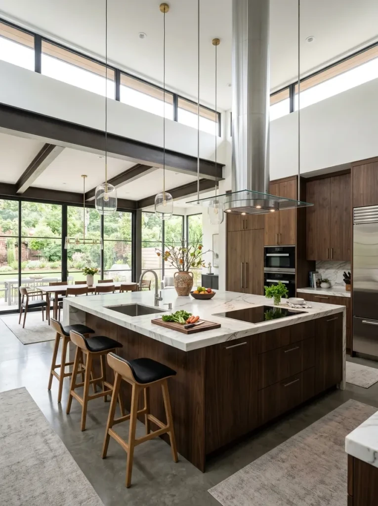 Seamless kitchen cabinetry with concealed range hood for minimalist interiors