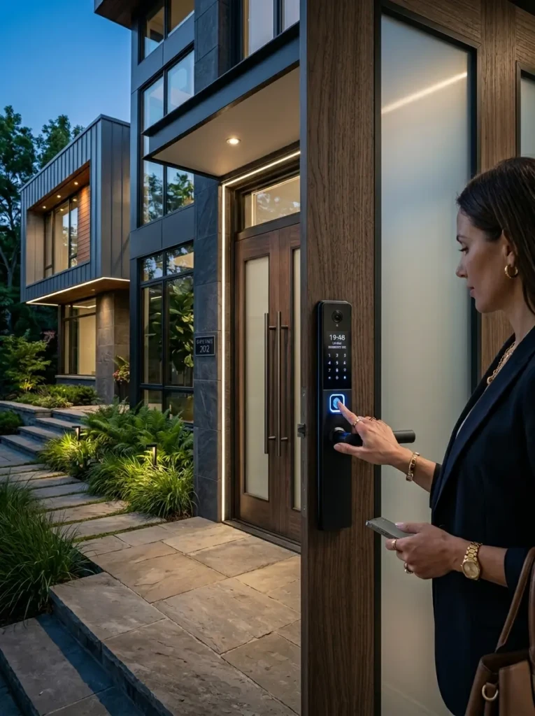 Luxury smart double doors with digital locks and modern security features