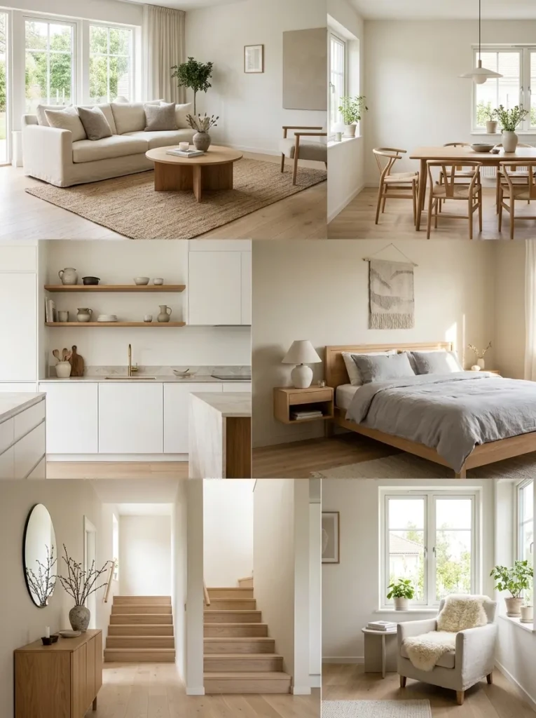 Beautiful minimalist home with neutral tones, natural textures, and elegant modern styling