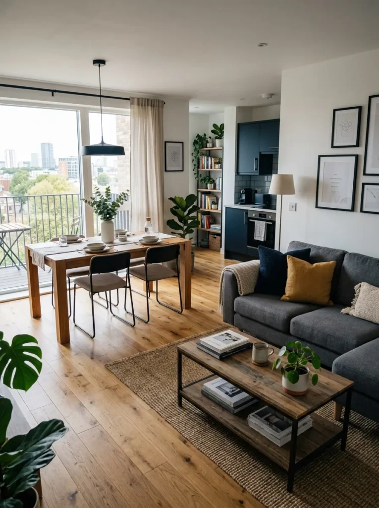 Modern Airbnb interior with durable furniture and practical luxury design