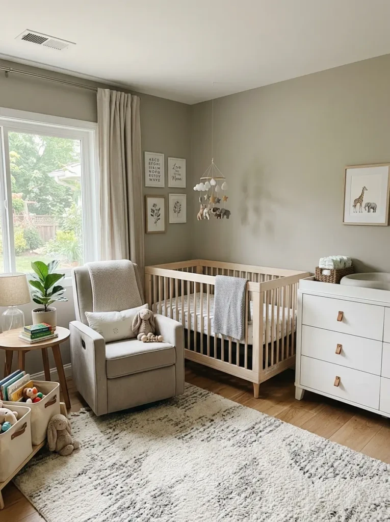 Timeless nursery with convertible crib and adaptable modern furniture