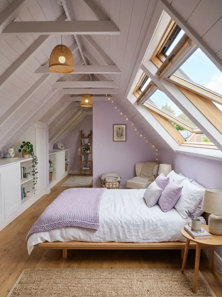Romantic pastel bedroom with antique mirror and vintage furniture accents