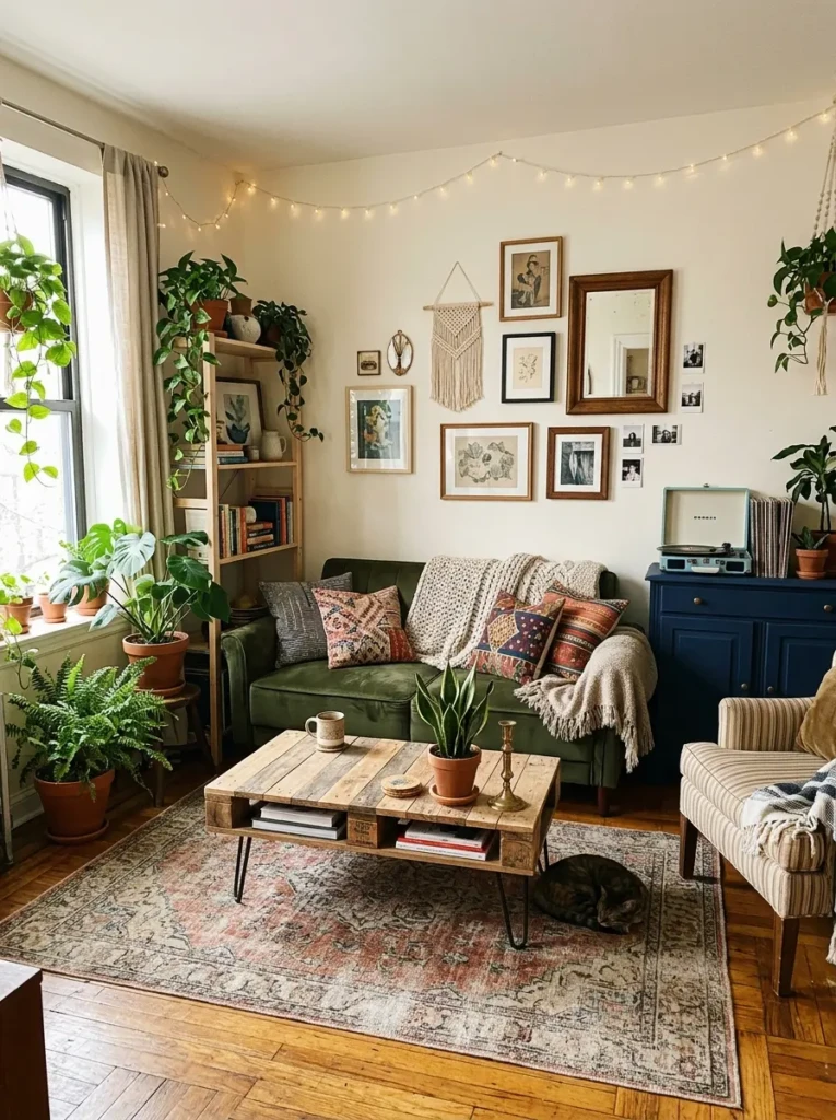 Affordable living room decor with DIY elements and stylish low-cost furniture setup
