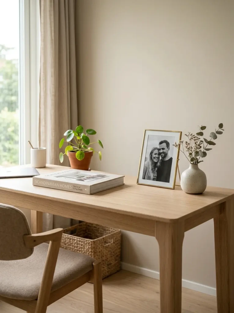 Compact minimalist desk in a small apartment with space-saving modern design