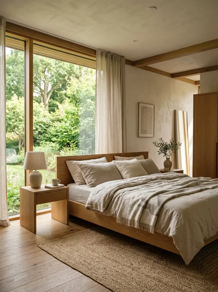 Minimalist bedroom styled with handcrafted ceramic decor, framed artwork, and meaningful accessories while maintaining a clean aesthetic.