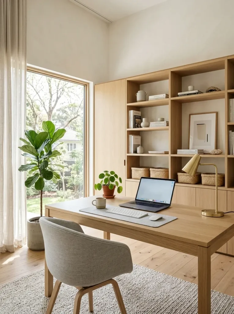 Comparison of cluttered desk and organized minimalist desk workspace