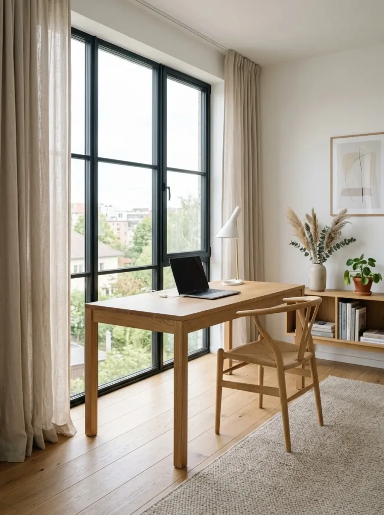 Organized minimalist workspace designed to improve productivity and reduce clutter