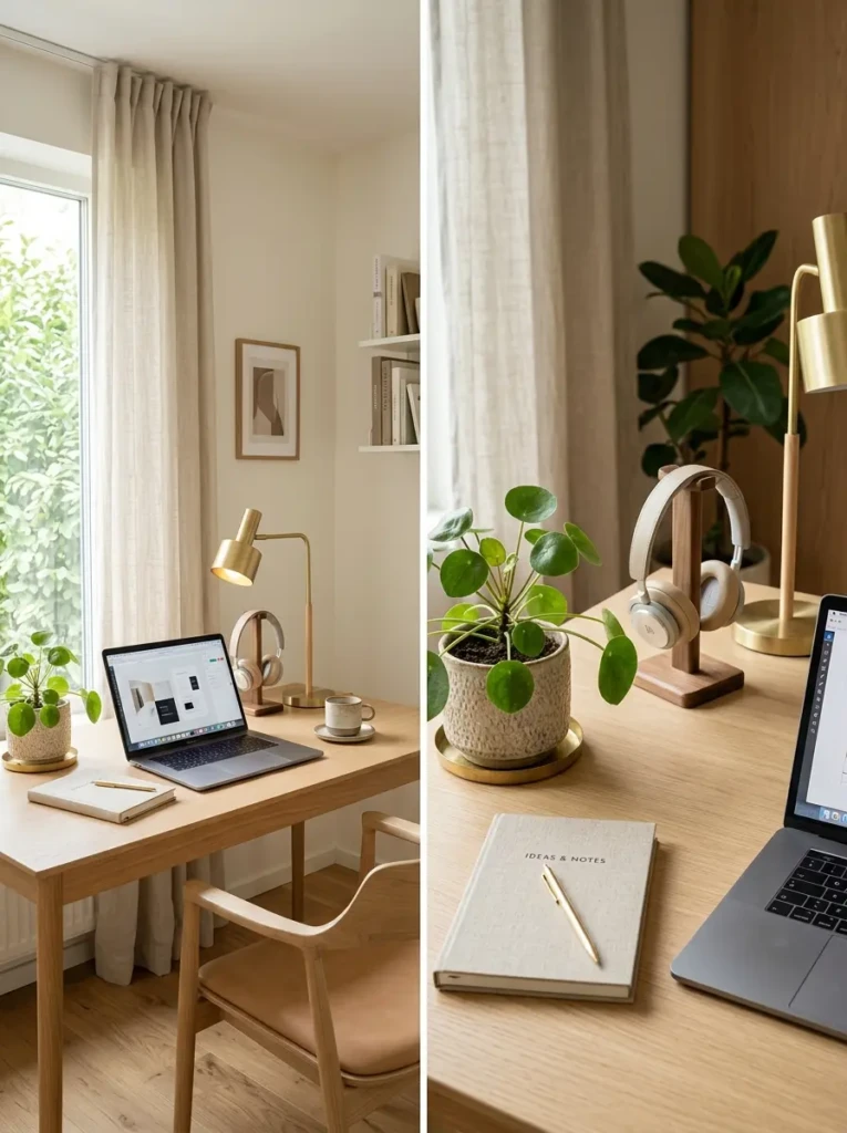 Organized minimalist desk with laptop, notebook, planner, and workspace essentials